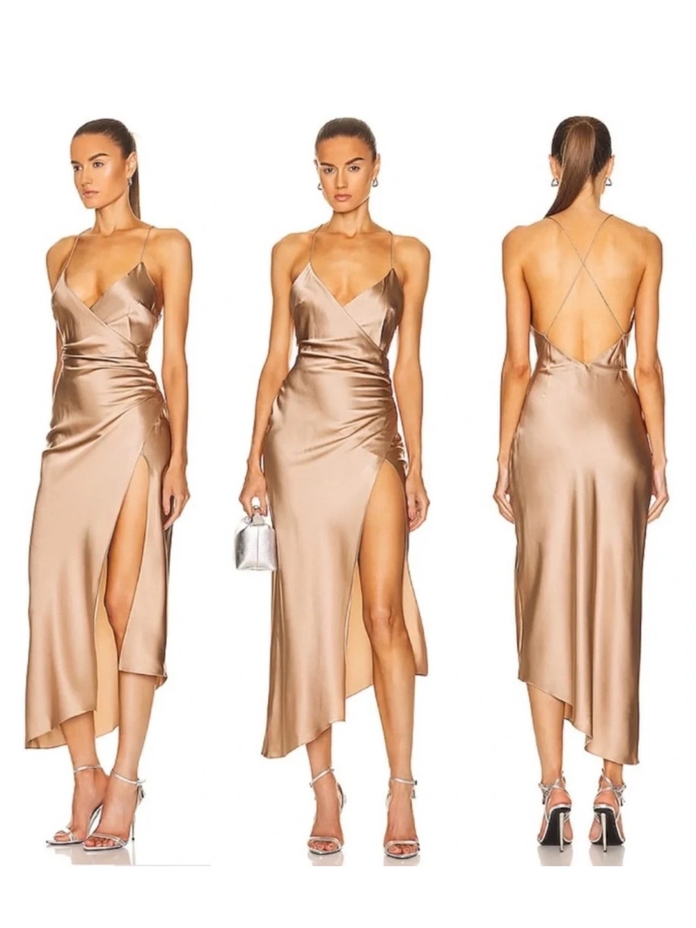 SER.O.YA by Retrofete Silk Emma Dress in Tan Gold Size Large Vacation summer